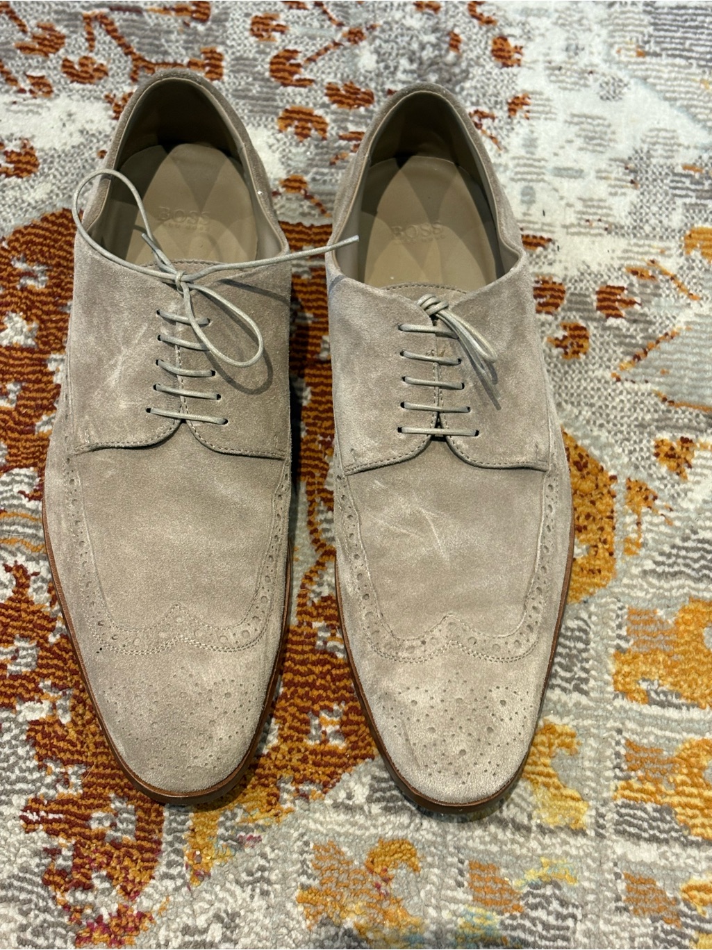 Hugo Boss Men's Suede Wingtip Derby Shoes - Light Taupe
